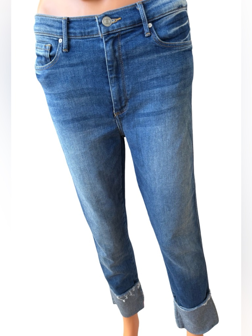 Black Orchid Medium Blue Straight Leg Cuffed Jeans